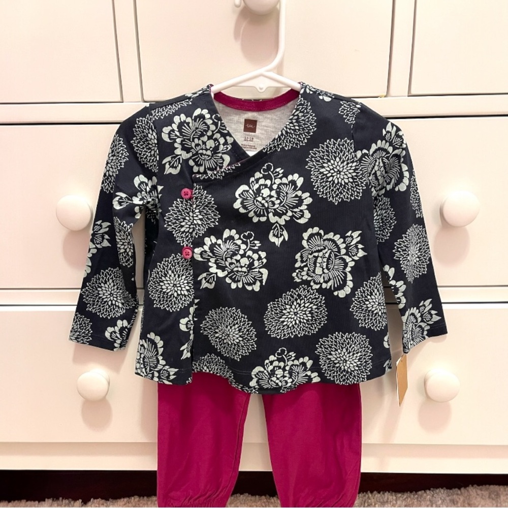 Tea Collection Baby Girl Navy & Fuchsia Wrap Top and Matching Pants - 12-18M